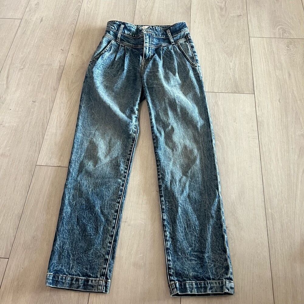 Jonathan Simkhai Theo High Rise Belted Pleated Taper Trousers Jeans size 24 - Picture 1 of 9